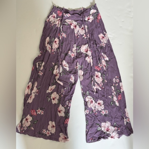 Simplee Women's Elegant Striped Split High Waisted Belted Flowy Wide Leg Pants - Picture 2 of 6